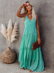 Dots Print Casual Maxi Summer Women's Dress Spaghetti Strap Loose Boho Floral Long Sundress Vestidos voguable