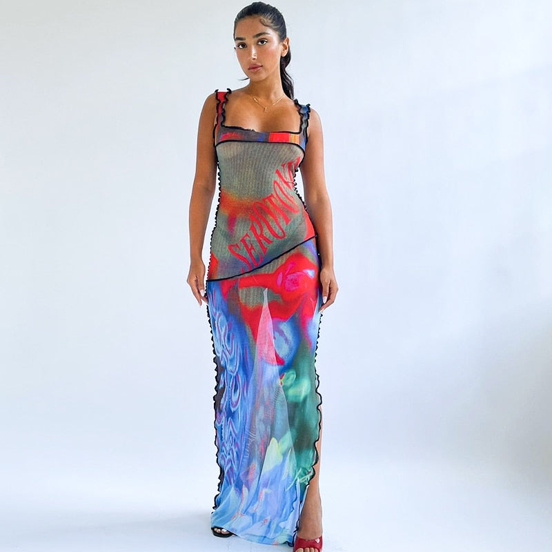 Summer Women Fashion Mesh See Through Bodycon Beach Vacation Long Dress Clothes Wholesale Items For Business voguable