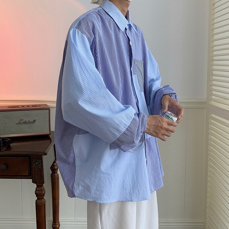 Shirts Men Spring Long Sleeve Patchwork Loose Fashion Handsome Casual Harajuku Clothing Aesthetic Streetwear All-match Chemise voguable