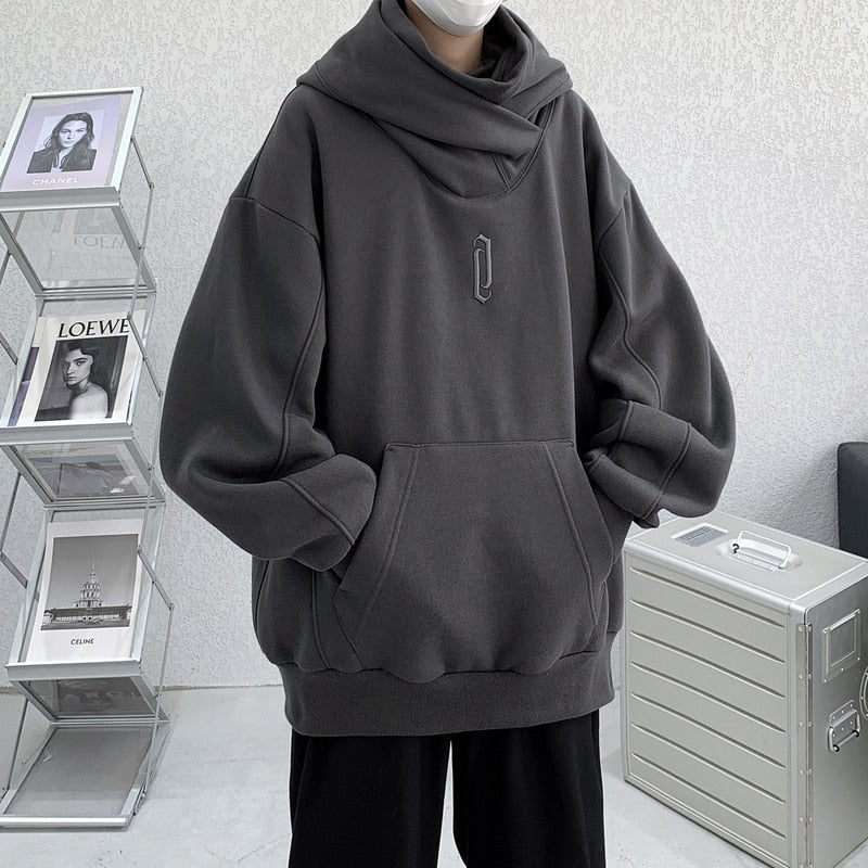 New Men Gothic Hoodies Fleece Cowl Design Streetwear Fashion Hip Hop Hooded Pullovers Harajuku Male Sweatshirts voguable