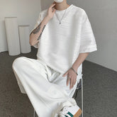 Summer New Ice Silk Water Ripple Texture Half Sleeve Mens T-Shirt Baggy Fit Short Sleeve Tops Male Breathable Casual Tee voguable