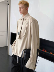 Tie Design Pullover Lapel Long Sleeve Men's Shirt Solid Color Versatile Autumn New Casual Korean Style Simple Loose voguable