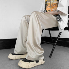 Summer New High Street Mens Ice Silk Pants Baggy Straight Slim Sweeping Trend Y2k Casual Pant Male Light Slide Trousers voguable