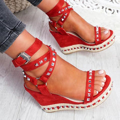 Beige Heeled Sandals Clogs Wedge Comfort Shoes for Women Large Size Cross 2022 Summer Buckle Black Platform Girls Studded Low Bi voguable