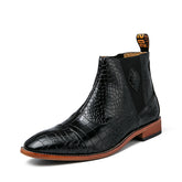 New Chelsea Boots Men Boots PU Solid Color Classic Business Casual Versatile Crocodile Pattern Slip-On Fashion Ankle Boots voguable