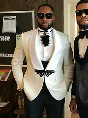 Voguable 3 Pieces Men Suits For Wedding 2023 Custom Made Classic White Blazer Business Prom Suits Groomsmen Groom Mens Tuxedo voguable