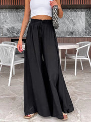 Summer Wide Leg Elastic Waist Long Pants Trouser Pockets Fashion Casual Women Pantalones Spring New Pants voguable