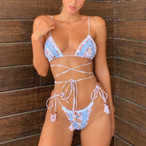 voguable Sexy Bikini Hollow Out Swimsuit 2022 Women Swimwear Printed Lace Thong Cross String Bikini Set Bathing Suit Bikinis Beachwear voguable