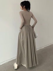 Autumn New Women Long A Line Big Swing Dress Winter Elegant Casual Long Sleeve Boho Vintage Dresses Female Clothing voguable