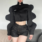 Autumn Streetwear Turtleneck Shirts For Women Long Sleeve Buttons Crop Tops Women Baggy Black Y2K Design Shirt Female voguable