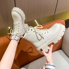 Zipper White Ankle Boots Round Toe Shoes Flat Heel Boots-Women Low Rock Lolita Autumn Rubber Med Ladies Retro PU Fabric Ba voguable