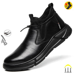 Black Leather Waterproof Safety Work Shoes For Men Steel Toe Office Boots Shoes Indestructible Construction Male Boots Footwear voguable