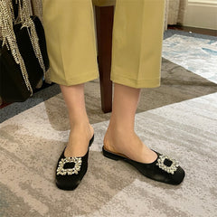 Shoes Slippers Flat Mules For Women Slides Jelly Flip Flops Lady Loafers Fashion Low Cover Toe Glitter Girl Soft Luxury Fab voguable