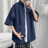 Men Shirts Pure Color Japanese S-3XL BF Cargo Clothing Minimalist Cozy Fashion Ins Рубашки Summer Gentle All-match Teens College voguable