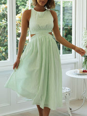 Light Green O Neck Halter Backless Summer Sexy Women Robe Sundress Plaid Solid Party Beach Long Maxi Dress Vestido voguable