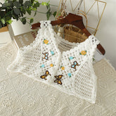 Knitted tops for women colorblock sexy crop tops off shoulder embroidered camis for woman sleeveless patchwork tanke top omighty voguable