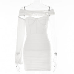 One Sleeve Backless Sexy Mini Dress For Women Robe Two Layer Mesh Strapless Skinny Club Party Short Dress Vestido voguable