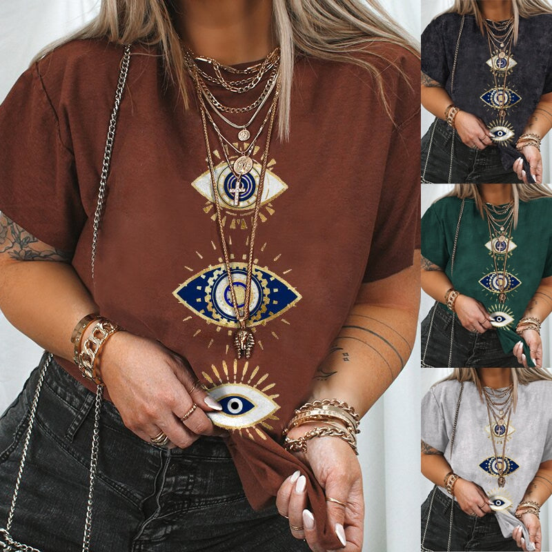 Voguable Women Casuald Loose T Shirt Streetwear Top Woman Tshirts Evil Eye Printing Short Sleeve Graphic Tee Shirts fashion 2021 voguable