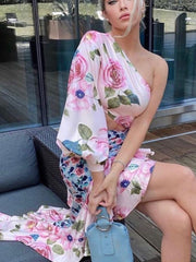 Voguable 2022 Summer New Ladies Fashion Tube Top Single Sleeve + Waist Splicing Skirt Sexy Elegant Ladies Asymmetric Skirt Suit voguable