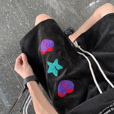 American High Street Summer New Y2k Versatile Shorts Mens Ins Red Heart Print Loose Straight Joggers Short Pants Streetwear voguable