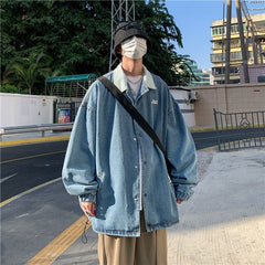 Voguable Korean Fashion Harajuku Denim Jacket Men Oversized Handsome Trend Fried Street Jacket Autumn Loose Wild Coat Streetwear voguable
