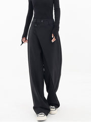 High Waist Black Asymmetric Casual Long Wide Leg Pants New Loose Fit Trousers Women Fashion Spring Autumn voguable