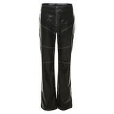 Womens Faux Leather High Waist Straight Pants Female Boyfriend Loose Wide Leg Trousers Black Fashion PU Clothing voguable