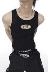 Summer Niche Design Metal Hollow Out Men's Vests Fashion Trendy Solid Color Sleeveless Tank Tops American Style 9A8385 voguable