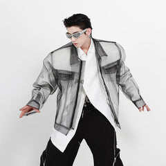 Niche Mesh Design Jacket Men's Open Thread Deconstructed Shirt High Street Long Sleeve New Fashion Male Coat 9A5527 voguable