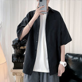 Oversize Solid Color Men Shirt Short Sleeve Pockets Summer Blouses Classic Tops Fashion Korean Clothing Male Cardigan voguable