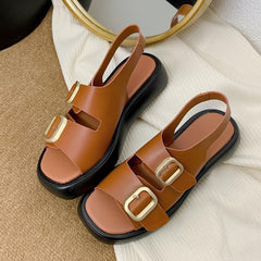 Voguable 2022 INS New Women Real Leather Sandals Woman Buckle Shoes Fashion Party Daily Female Footwear Size 34-40 voguable