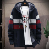 Striped Mens Sweater Coat Thick Fleece Warm Zipper Wool Hooded Cardigan Jumpers Men Long Sleeve Knitted Sweaters voguable