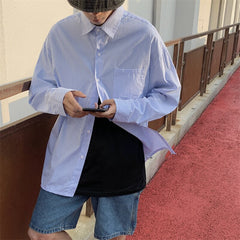 Shirts Men Spring Japanese Vintage Striped Long Sleeve Fashion Loose Handsome Casual Camisa Masculina Harajuku Simple Clothing voguable