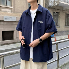 Shirt Men's Korean Fashion Short Sleeve Letter Embroidery Trend High Street Coat Male Summer New INS Loose Tops Shirt Streetwear voguable