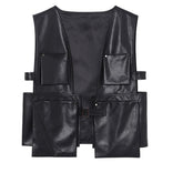 Loose Fit Black Pocket Pu Leather men waistcoat Casual Vest New V-collar Sleeveless Fashion Tide Spring Autumn voguable