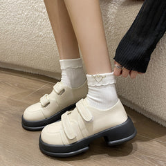 Casual Woman Shoe Round Toe Female Footwear Oxfords Autumn Loafers With Fur British Style Clogs Platform All-Match Black Flats D voguable