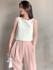 Women White Backless Pleated Irregular Tank Tops New O-collar Sleeveless Personality Fashion Spring Summer voguable