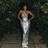 Women Sexy Strapless Party Club Evening Bodycon Pu Leather Long Dress Summer Clothes Wholesale Items For Business voguable