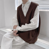 Oversized V-neck Sweater Vest Men Warm Fashion Casual Knitted Pullover Men Korean Loose Sleeveless Sweater Mens Jumper Clothes voguable