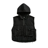 Vests Men Fashion Pockets Cargo Sleeveless Students Cropped Hooded Daily Clothing All-match Minimalist Harajuku Tactical Male voguable
