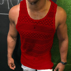 Voguable Men Tank Tops Hollow Out Sleeveless Shirts Summer Fashion Mens Clothing Slim Fit Gym Clothes Workout Vest Top Fashion 2022 voguable