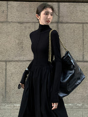 Autumn New Women Elegant Midi A Line Turtleneck Dress Female Vestdios Office Lady Bodycon Fashion Slim Clothes voguable