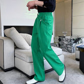 Korean Style Casual Bandage Simple Solid Color Men's Straight Pants Button Pocket Zipper Autumn New Versatile voguable