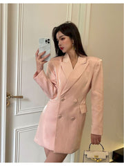 Elegant Solid Notched Pockets Long Blazer Coat Women Leisure Basics Long-sleeved Jackets Spring New Tide Jacket Women voguable