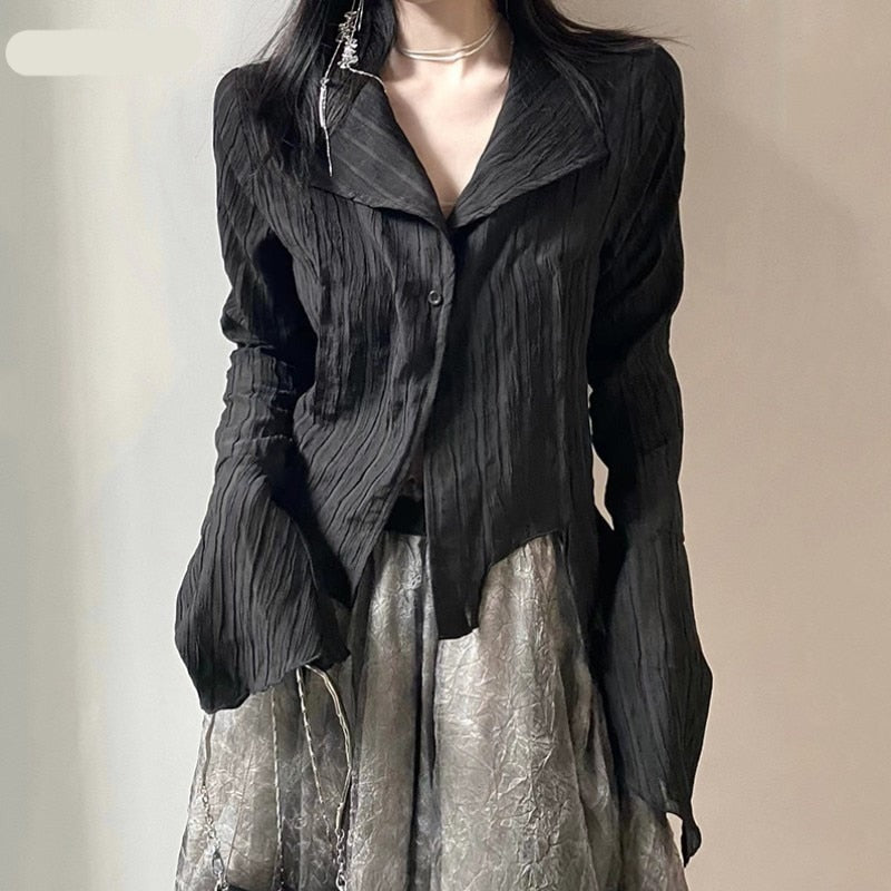 Voguable Gothic Black Shirt Yamamoto Style Dark Aesthetic Blouse Women Irregular Designer Clothes Emo Alt Clothes Grunge Tops Y2k voguable
