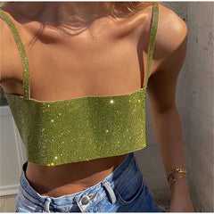 Glitter Club Crop Top Women Off Shoulder Tank Cami Clothing Super Short Party Night Shiny Bling Sexy Sleeveless Tube Tops Y2K voguable