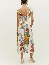 Women Clothing Short Sleeve Summer Midi Dress With Slit Vintage Floral Print Dress Sweetheart Neck Elegant Party Dresses voguable