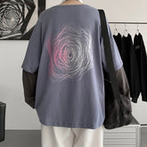 Irregular line Graphic Men's Tshirt Dark Patchwork Long Sleeve Man T-shirts Streetwear Casual Oversize Male Pullovers voguable