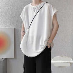 Summer Pleated T-shirt Men Fashion Casual Ice Silk T Shirt Street Dress Loose Sleeveless Tshirt Mens Vest Large Size M-5XL voguable