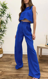 Ardm Casual Sleeveless Two Piece Set Women Crop Top With Button Loose Wide leg Pants Waist Elastic Summer 2021 New voguable